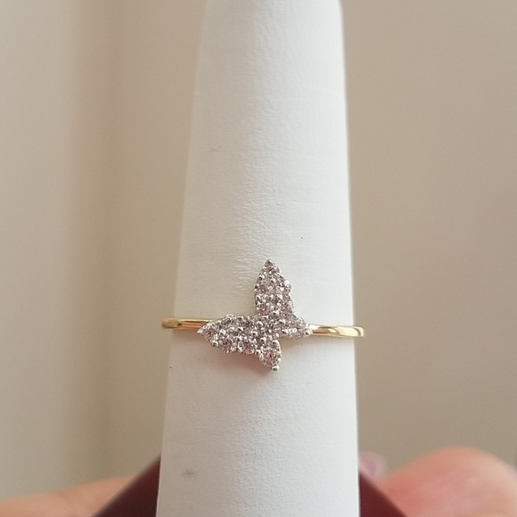 14k solid Gold CZ sideway Butterfly Promise Ring - Picture 7 of 9